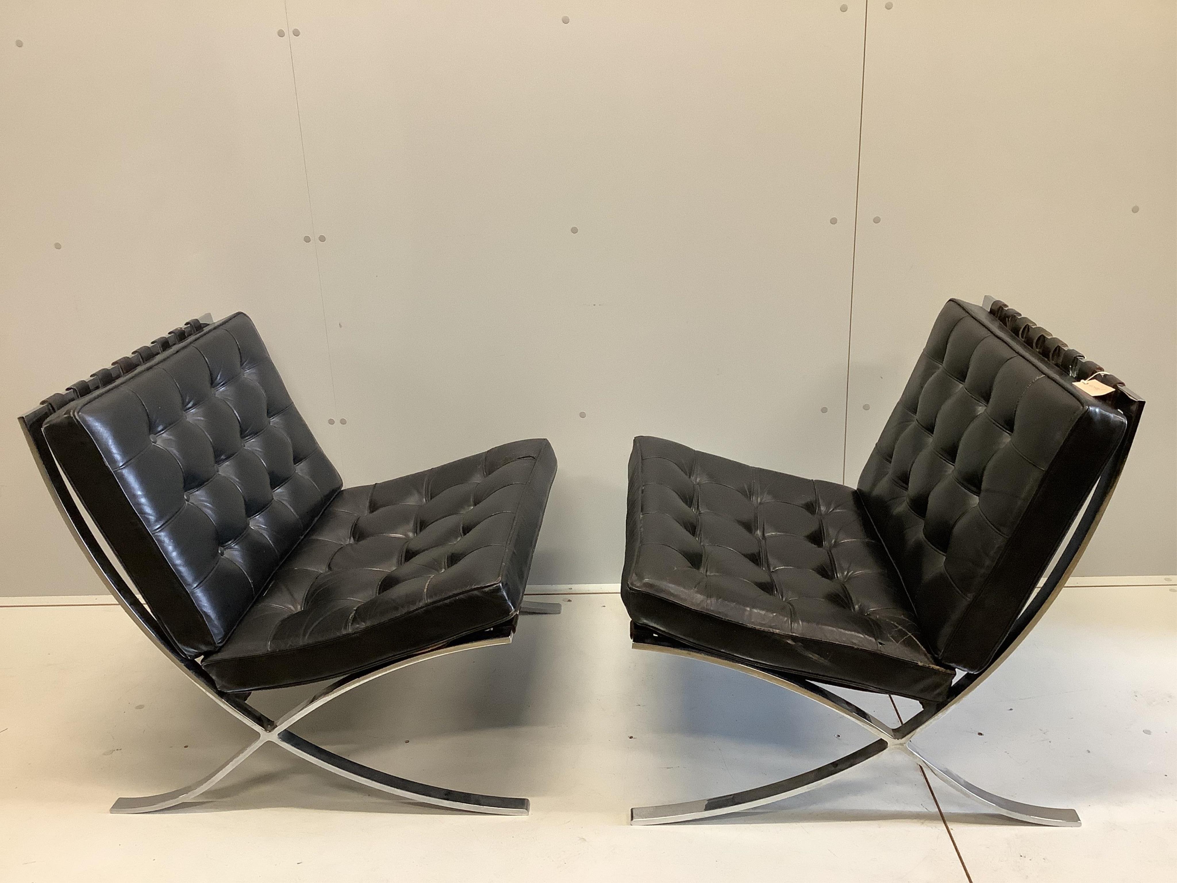 A pair of Barcelona chairs, width 75cm, depth 76cm, height 74cm